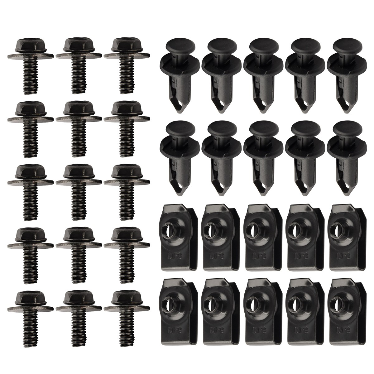 35 Pcs Under Car Shield Fender Liner Bolts w/ Extruded U Nuts Push Retainer Set