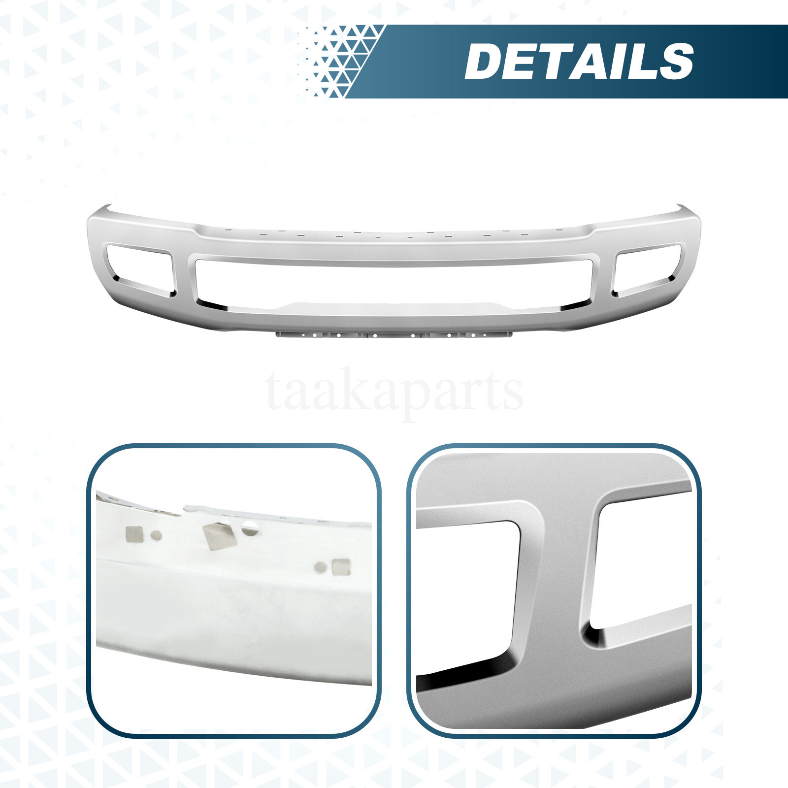Chrome Front Bumper Face Bar For 2017-2019 Ford F250 F350 Super Duty w/ Fog Hole