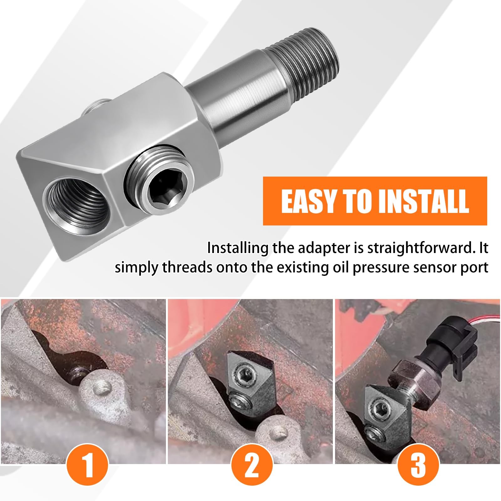 Oil Pressure Sensor Thread Adapter, 1/8-27 NPT Port Plugs for Chevy/GM Small Bl