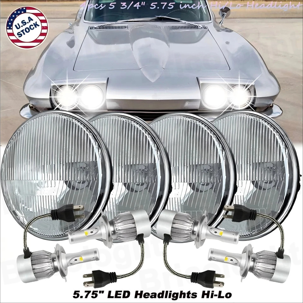 4PCS 5 3/4″ 5.75″GLASS LED Headlights Hi-Lo Beam for Chevrolet Corvette C1 C2 C3