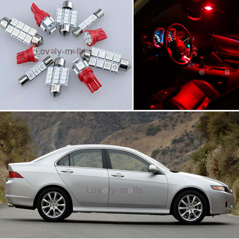 6PCS Bulb Xenon RED LED Interior Lights Package kit Fit 2004-2008 Acura TSX J1