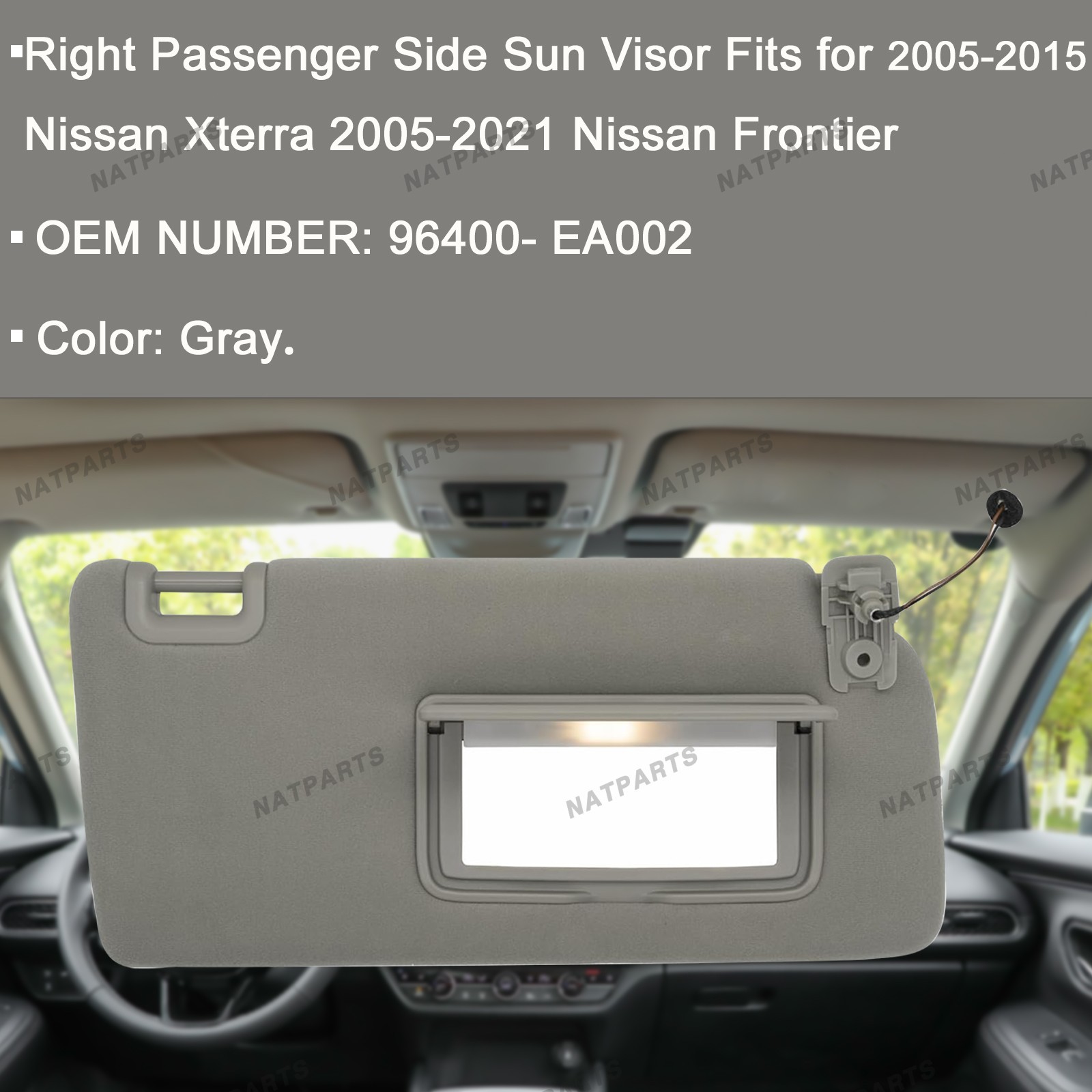 Right Passenger Sun Visor for Nissan 05-21Frontier 05-15Xterra 96400- EA002