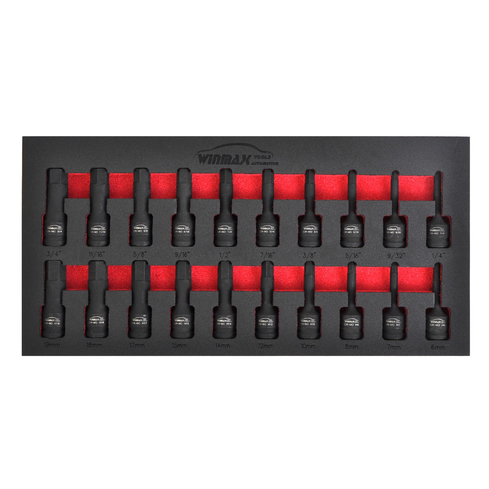 20PC 1/2″ Dr Impact Hex Driver Set SAE/Metric Size Cr-Mo Steel Socket 1/4″- 3/4″