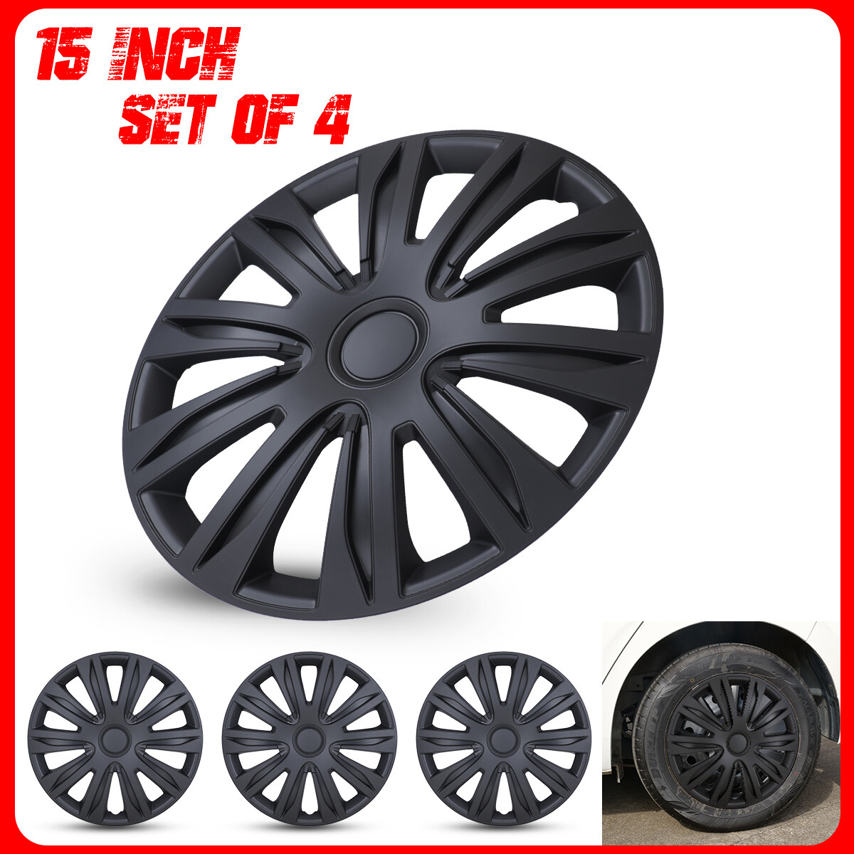 15″ Set of 4 Silver Wheel Covers Snap On Full Hub Caps for R15 Tire & Steel Rim