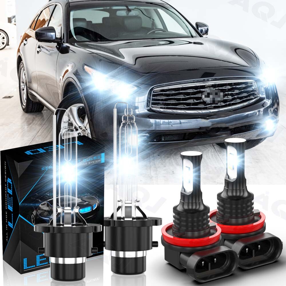 Fits Infiniti G37 2008-2013 6000K LED/HID Headlight High Low+Fog Light Bulbs Kit