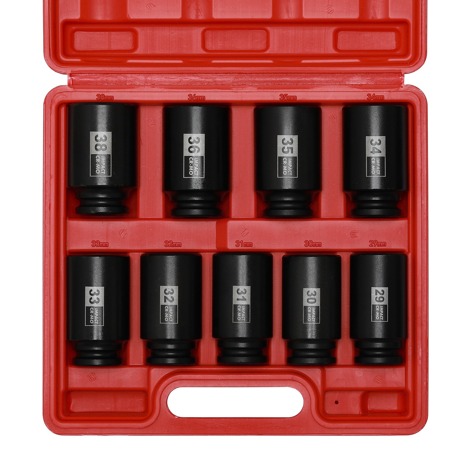 9PCS 1/2″Dr. Deep Spindle Axle Nut Impact Socket Set, CR-MO, Metric Large Socket
