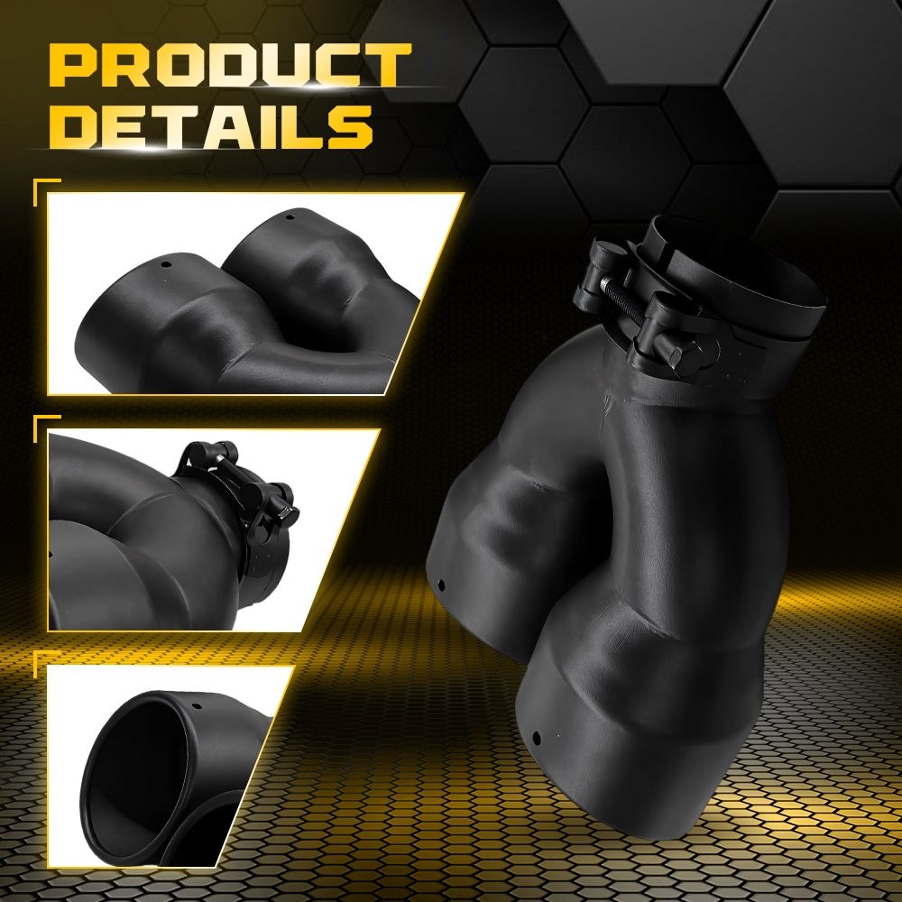 2.5″ inlet 37” outlet 8.5” Long Exhaust Tip Dual Pipe Black Stainless Steel