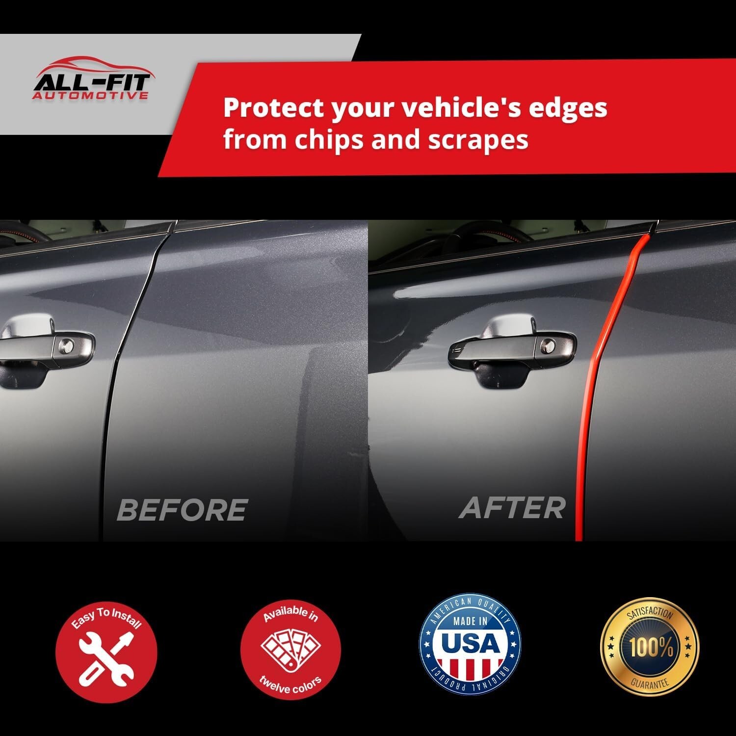 ALL-FIT Car Door Edge Protector Guard from Scratches & Dings U-Shaped (DARK RED)