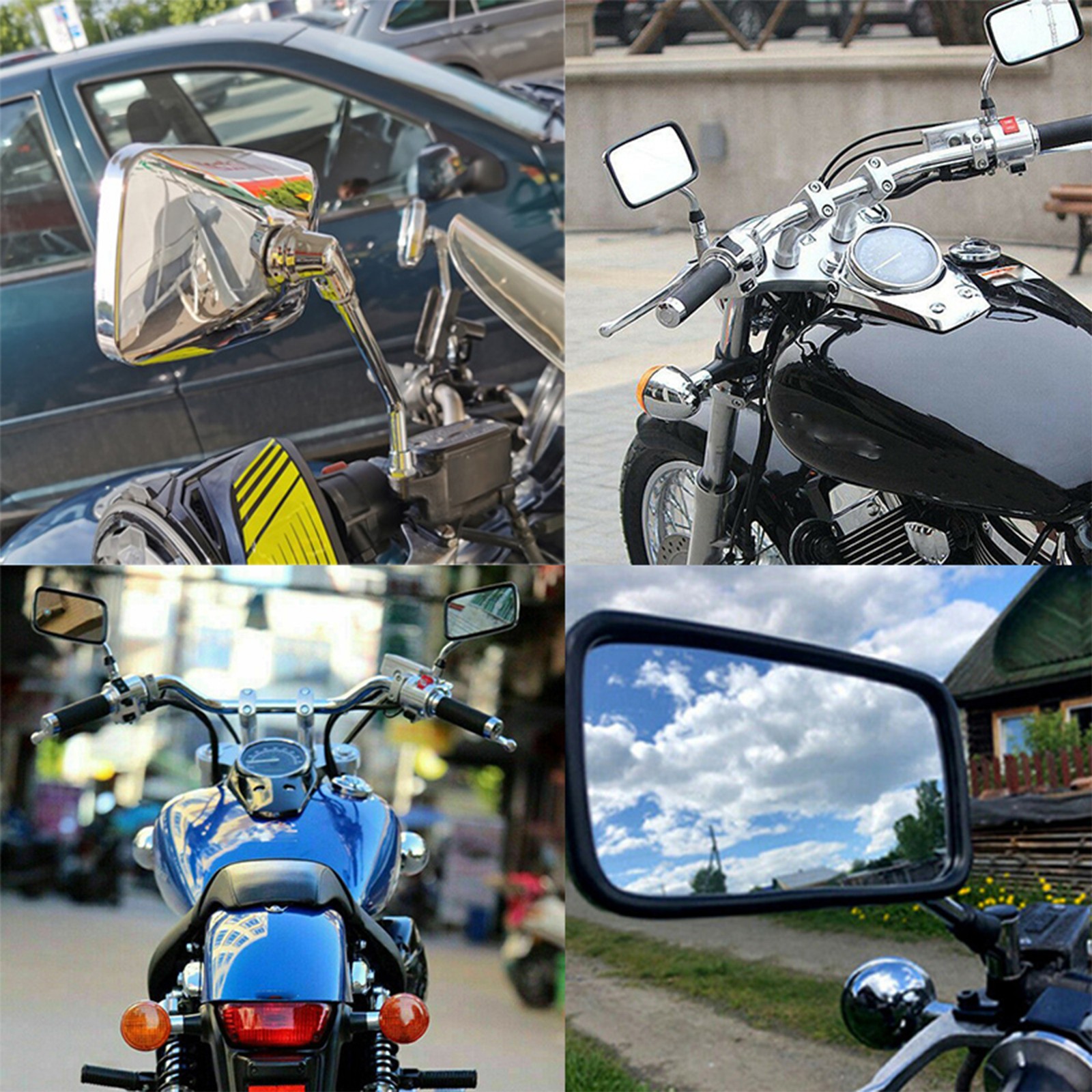 Chrome Motorcycle Rectangle Side Mirrors For Honda Magna 500C 1000 250 VF 750C