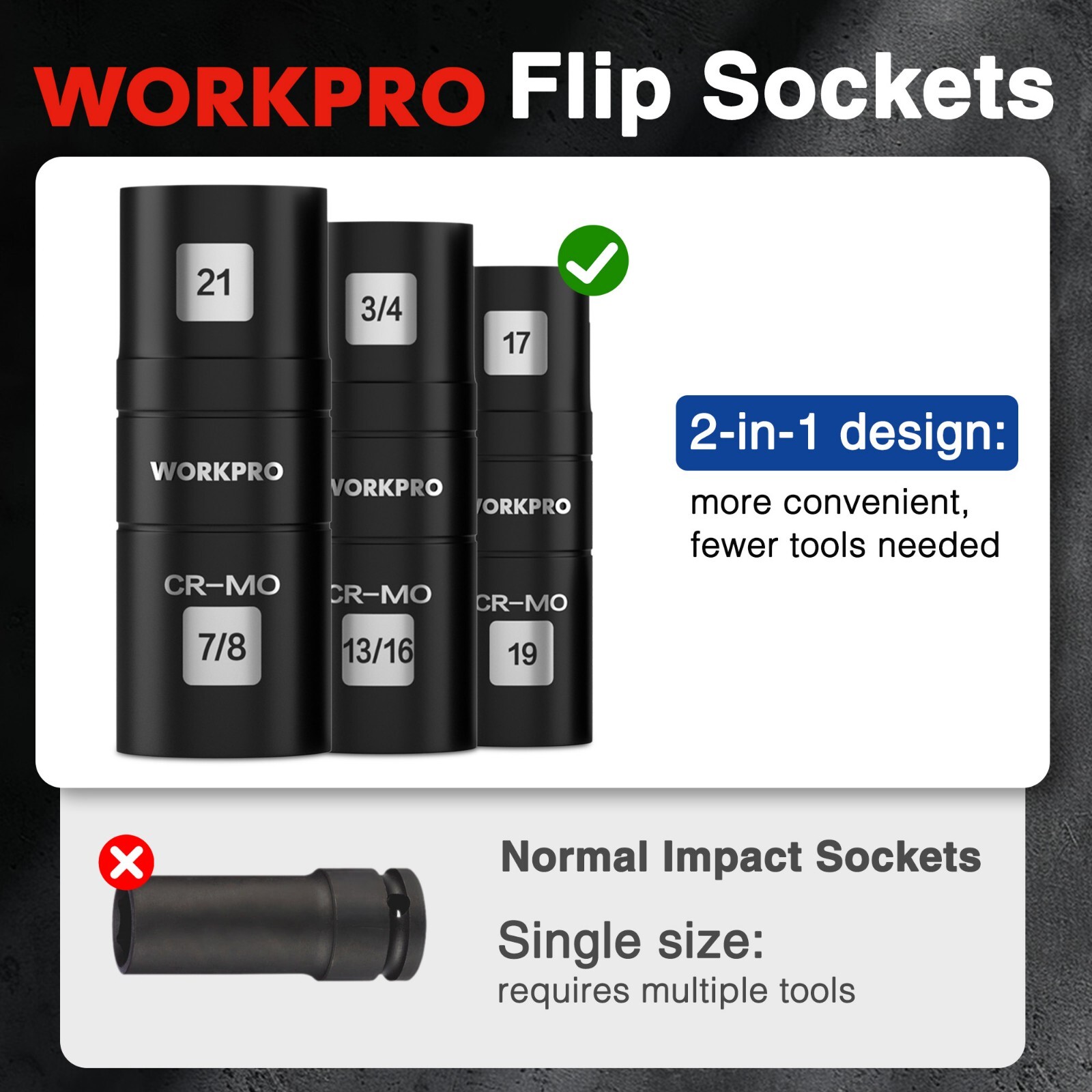 WORKPRO 4PCS Impact Socket Set 1/2″ Drive, Lug Nut Socket Set Cr-Mo Steel