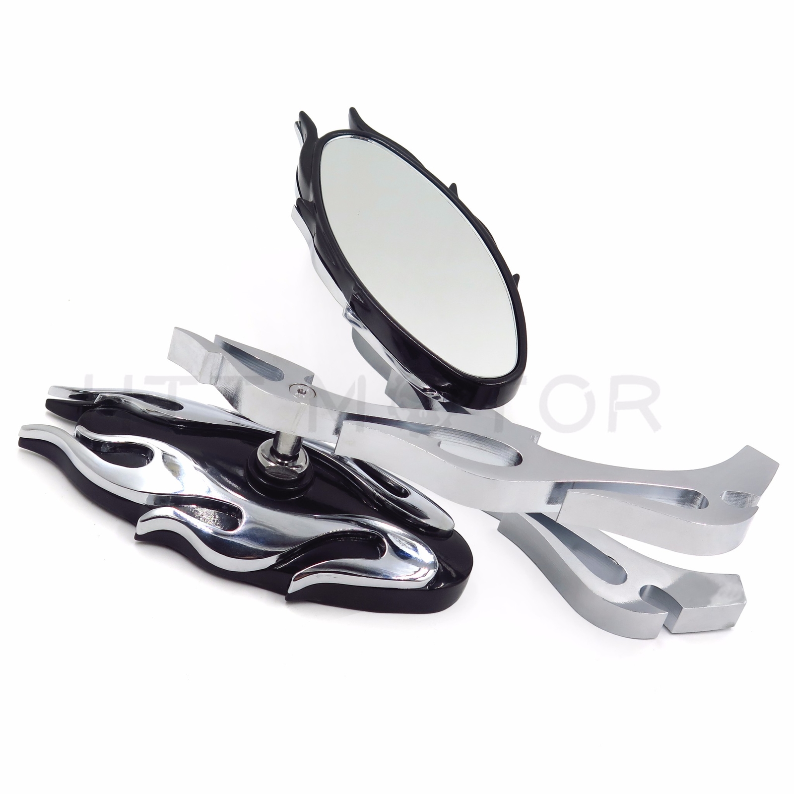 CHROME CNC FLAME MOTORCYCLE CRUISER CHOPPER CUSTOM REARVIEW SIDE MIRROR 8MM 10MM