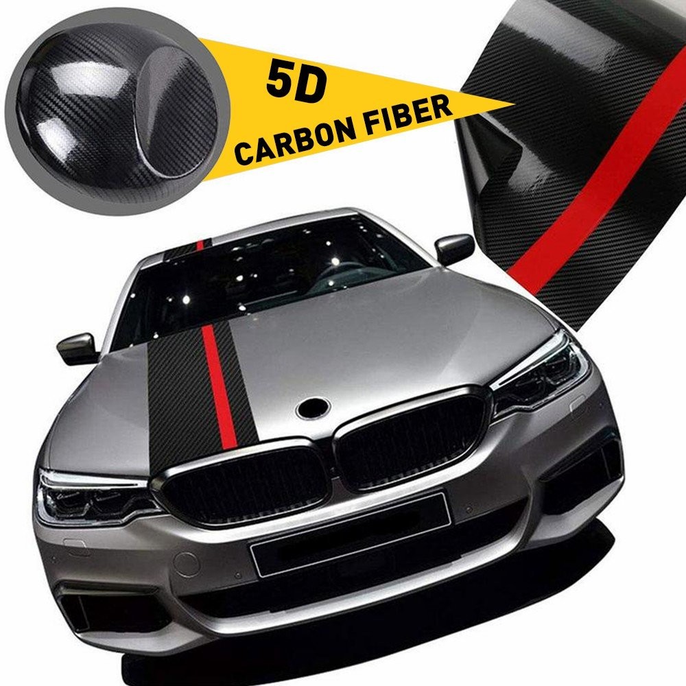 Universal Car Rally Racing Front Stripes Hood 5D Carbon Fiber Decal Wrap Sticker