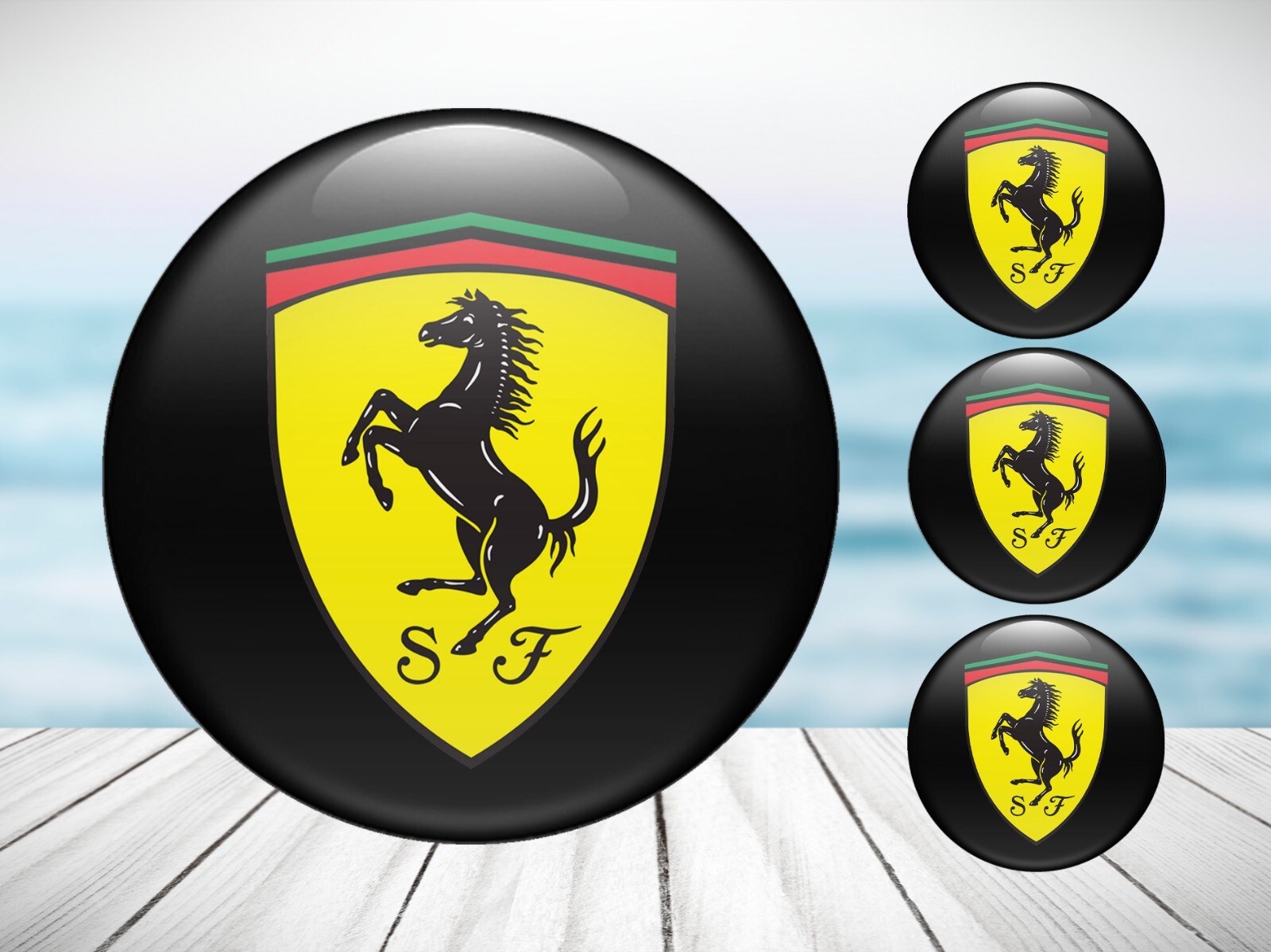4x Center Wheel Cap Decals Silicone Ferrari Emblem Rims Logo Stickers