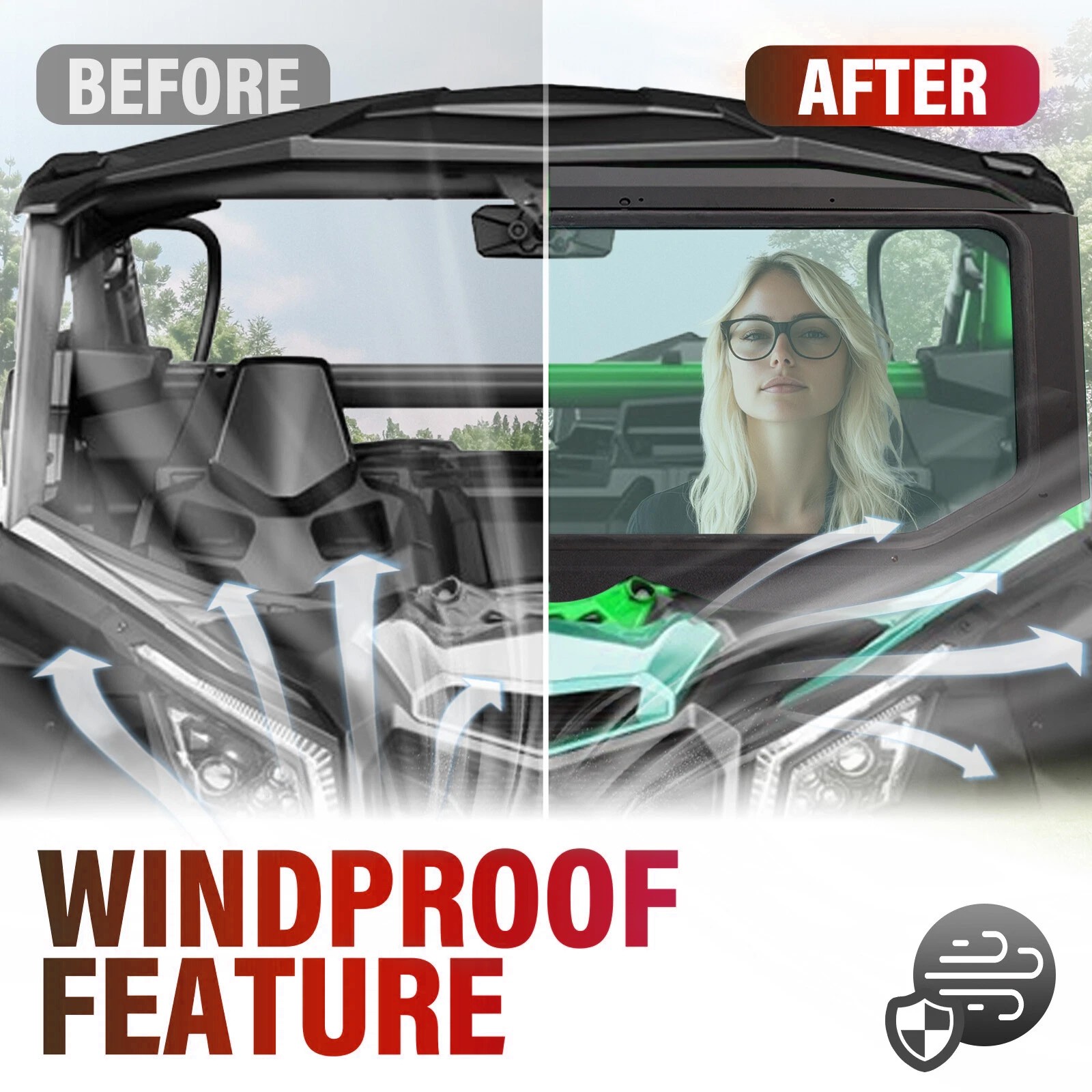 HECASA Glass Windshield Black Full Size For Can Am Maverick X3 UV Protect