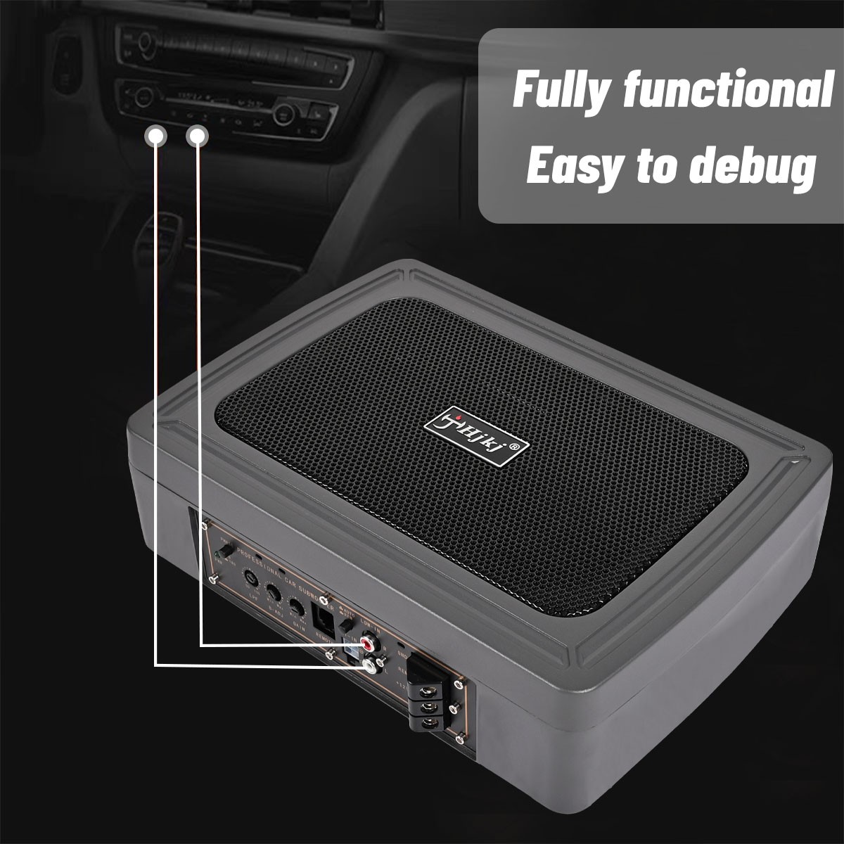 1200W Car Subwoofer Active Underseat Bass Box Audio Speaker Amplifier + Cables