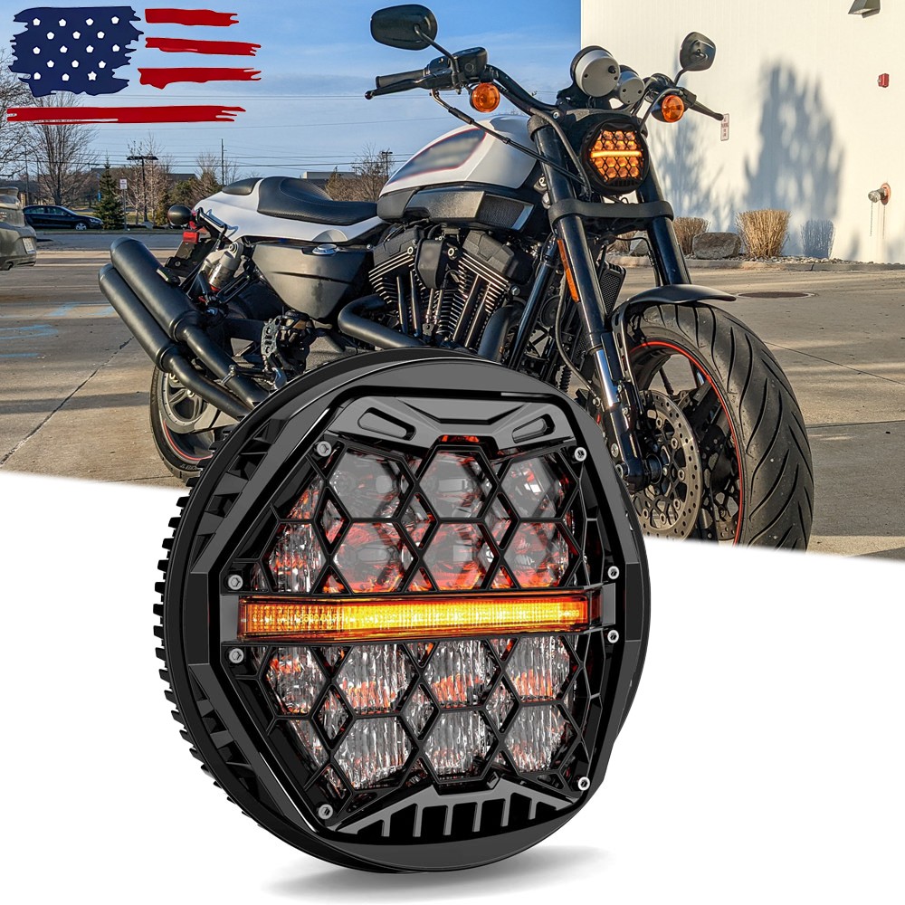 5.75 Inch LED Honeycomb Headlight Hi/Lo DRL For Harley Dyna Street Bob Sportster