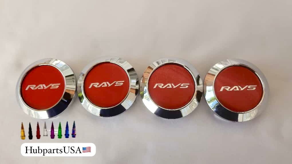 64mm Rays Volk Red and Silver Wheel Center Caps 4 set