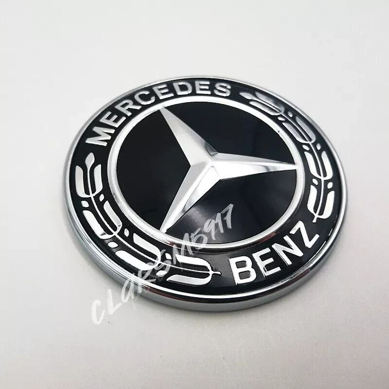 OEM Front Hood Emblem Classic Black Flat Laurel Wreath decal Badge For Mercedes