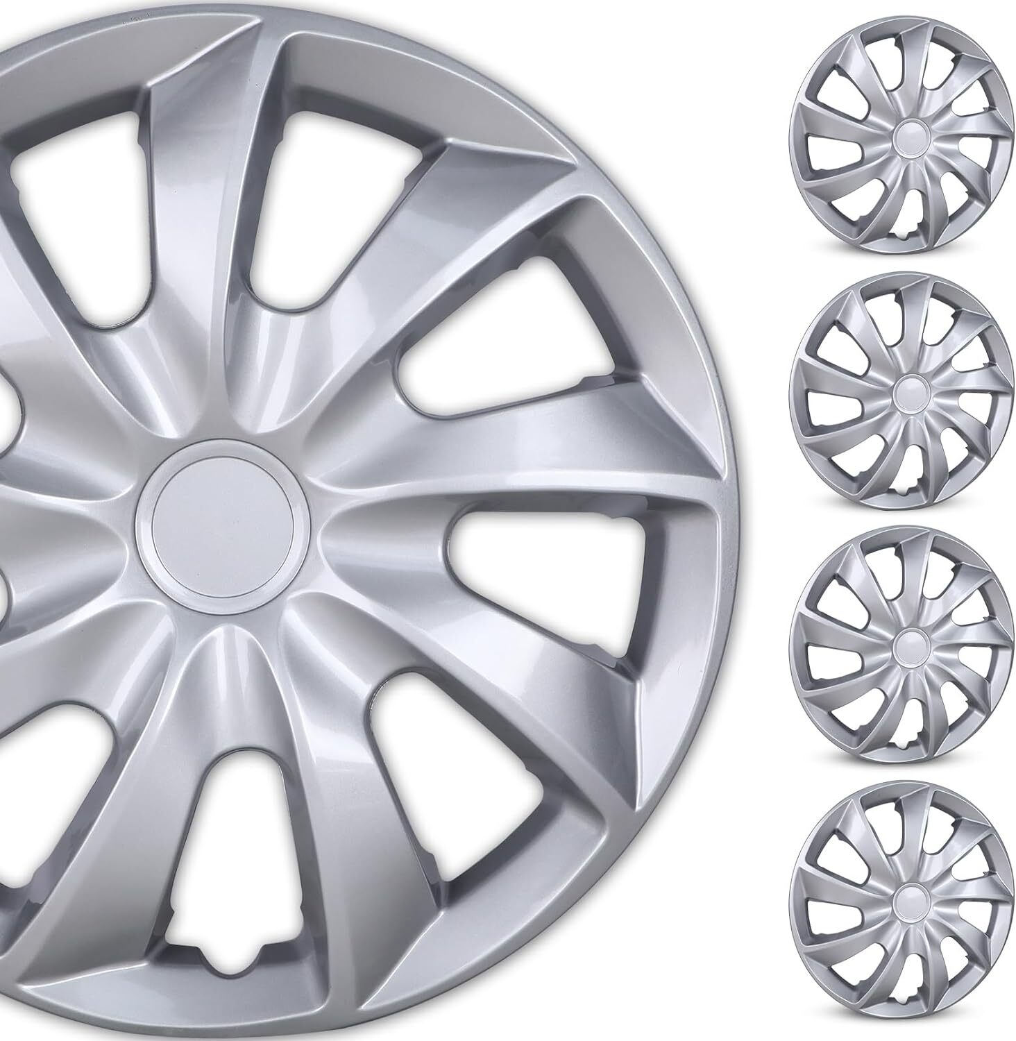 16″ Set of 4 Silver Wheel Covers Snap On Full Hub Caps fit R16 Tire & Steel Rim