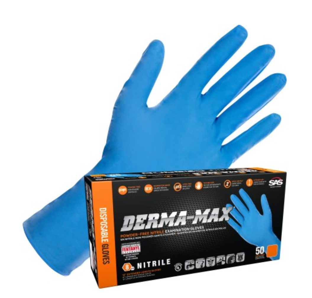 SAS Derma Max PF Heavy Duty Disposable Nitrile Gloves – Small – 8 Mil -Box of 50