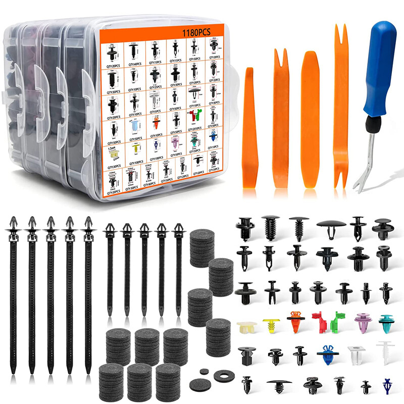 1295PCS Car Body Push Pin Rivet Trim Panel Fastener Clip Moulding Box w/ Tools