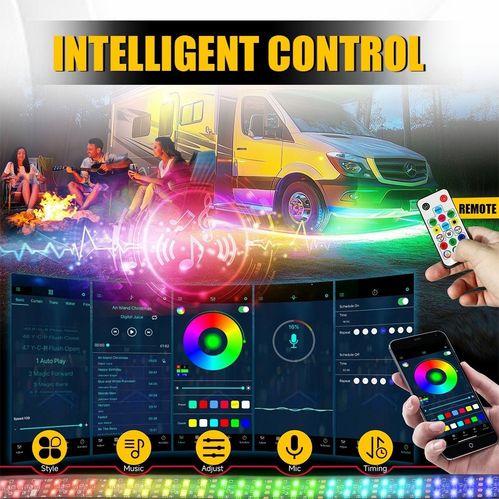 6-60 Double Row LED RGB Dream Lights Strips Neon Underglow Lamps APP Remote IP68