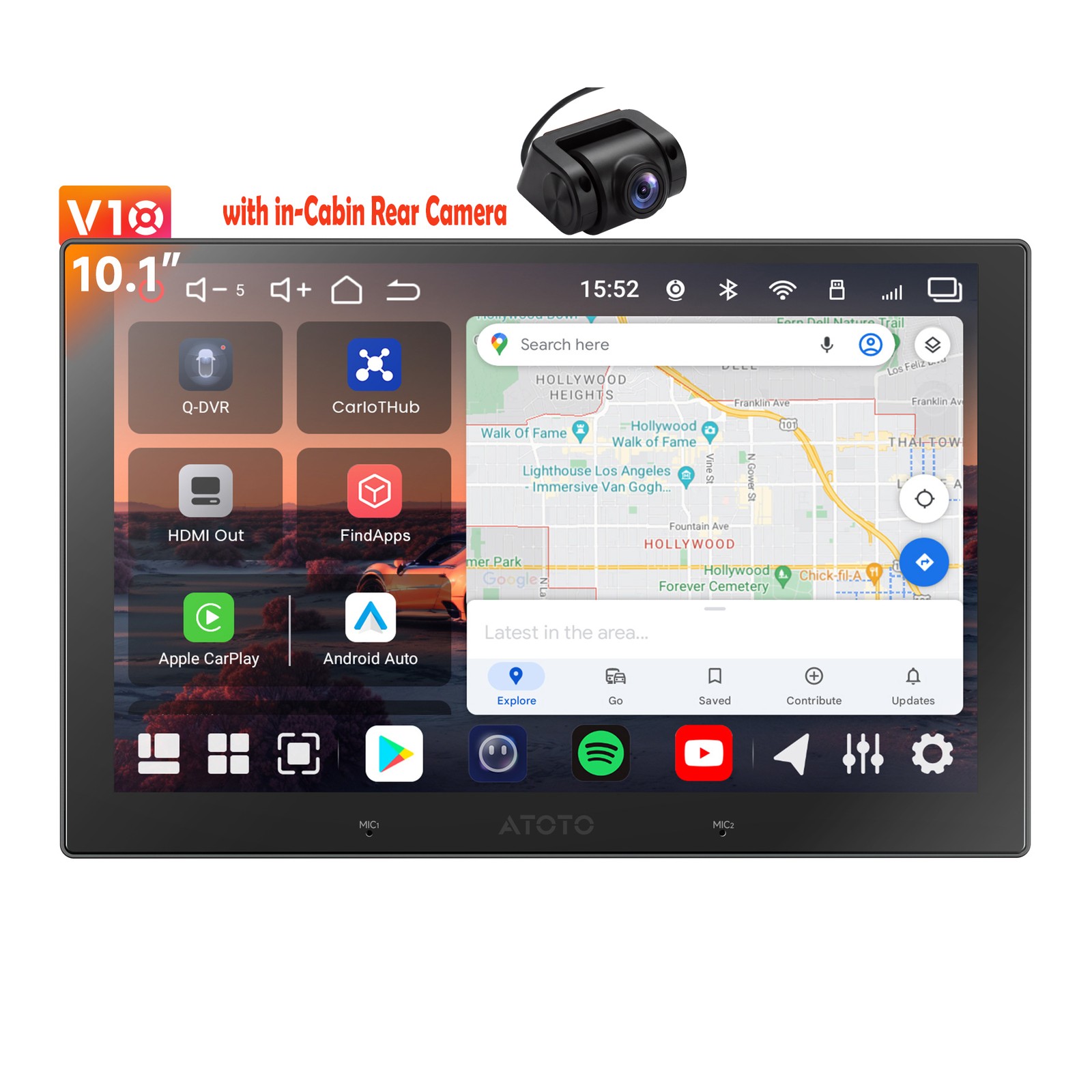 ATOTO 10.1” 2Din V10 Car Stereo Android14 Wireless CarPlay w/ Cabin Rear Camera