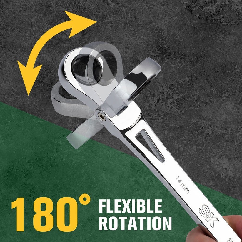 SK Hand Tools 80070 12 Piece Flex-Head X-Frame® Metric Ratcheting Wrench Set