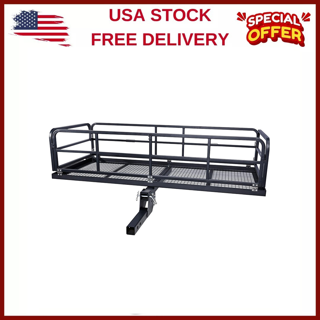 ⭐750LB Heavy-Duty Hitch-Mounted Luggage Basket,Foldable Hitch-Mounted Cargo Rack