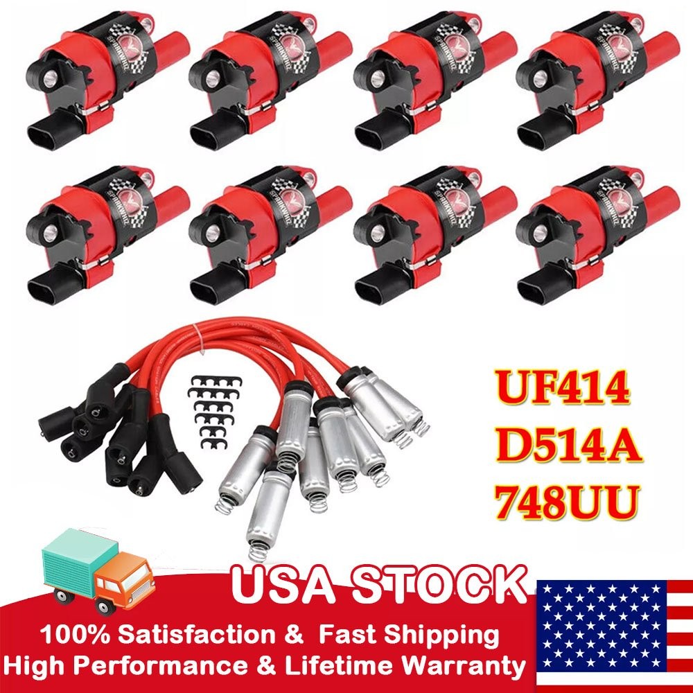 8Pcs Ignition Coils & 8 Spark Plug Wires For Chevrolet GMC 6.0L 5.3L UF414 D514A