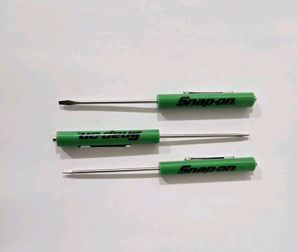 3 Snap on tools screwdrivers per order Green pocket screwdriver magnet end NEW!!