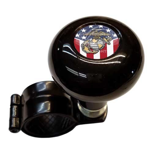 Black Steering Wheel Suicide Spinner Handle Knob Truck Car USMC MARINES USA FLAG