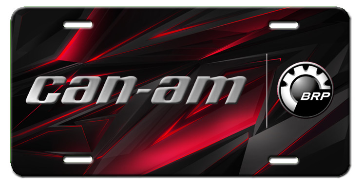 Steel Look Can-Am Logo on Black Red Metal Aluminum Vanity License plate Tag