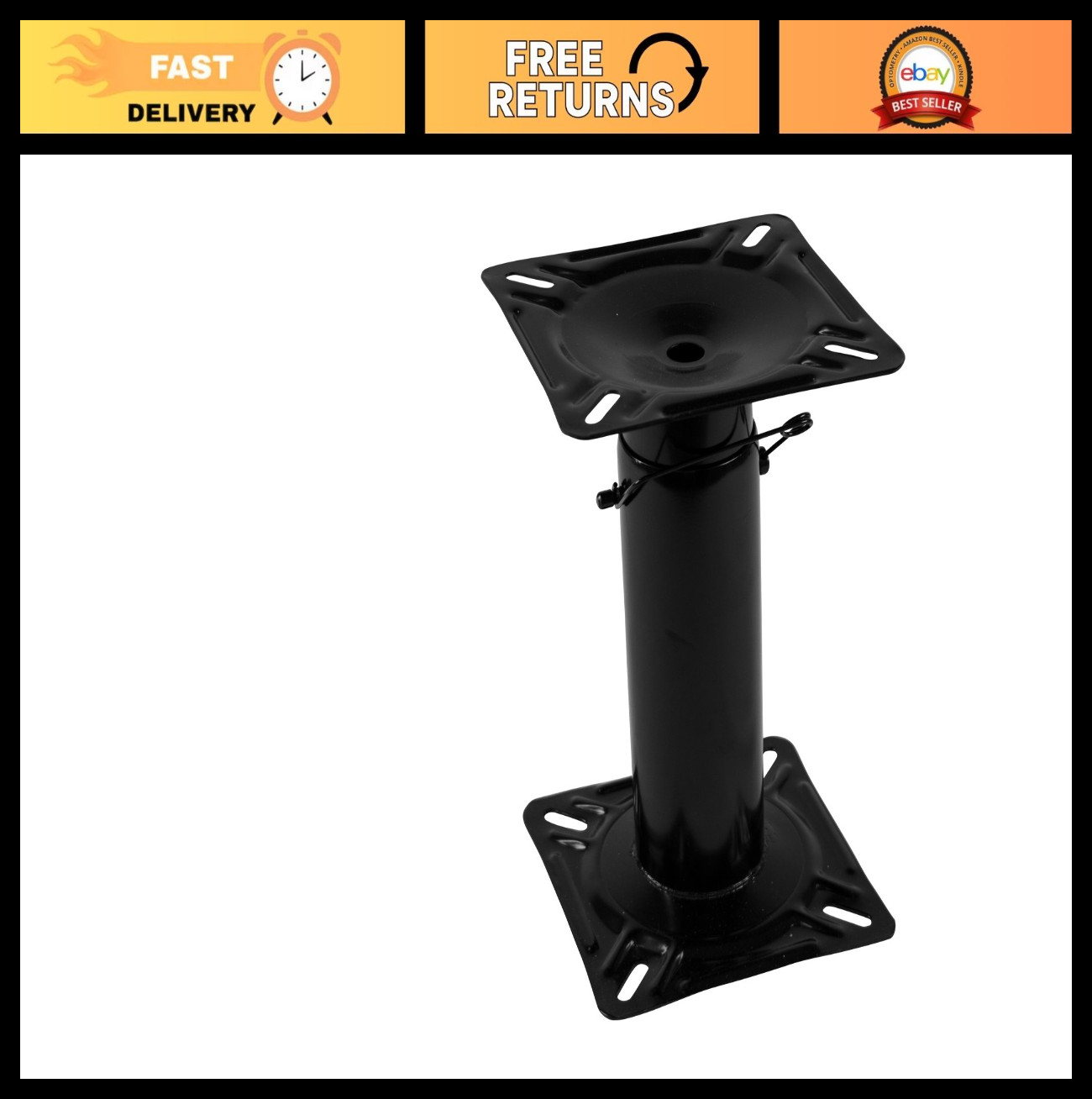 Adjustable Boat Seat Pedestal 12″ to 18″ Height, Black Powder Coated Finish, Mar