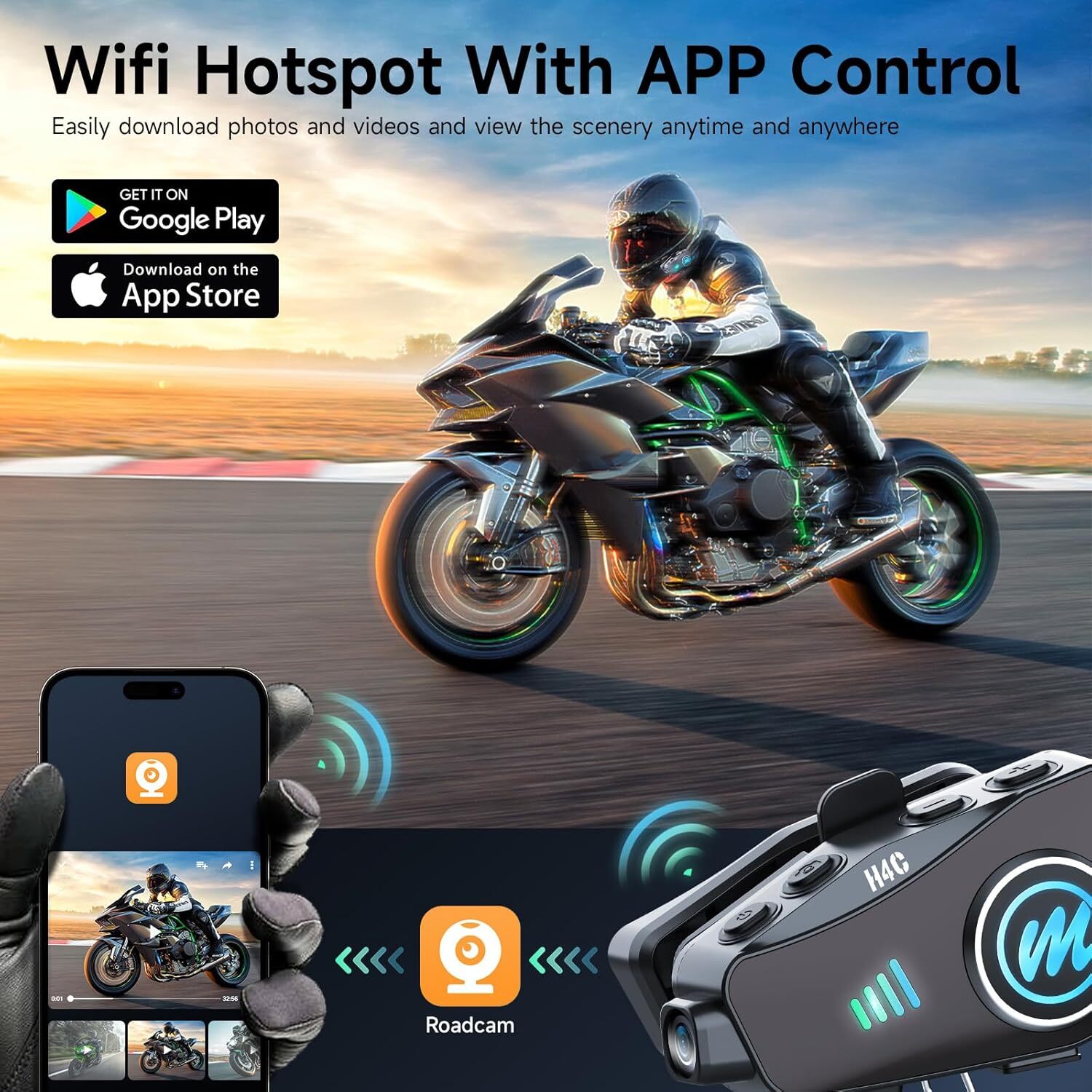 Moman H4C Motorcycle Wireless Helmet Headset with 1080P Camera Single Use