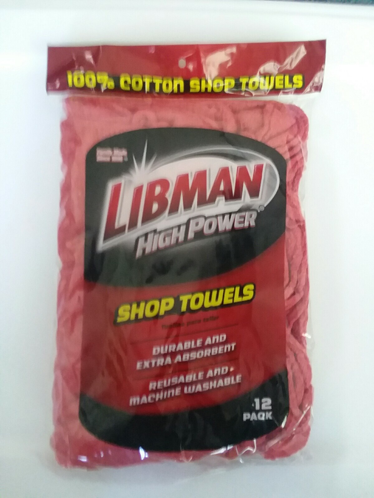 Libman 100% Cotton 12″ x 14″ Red Shop Towels – 12 Count