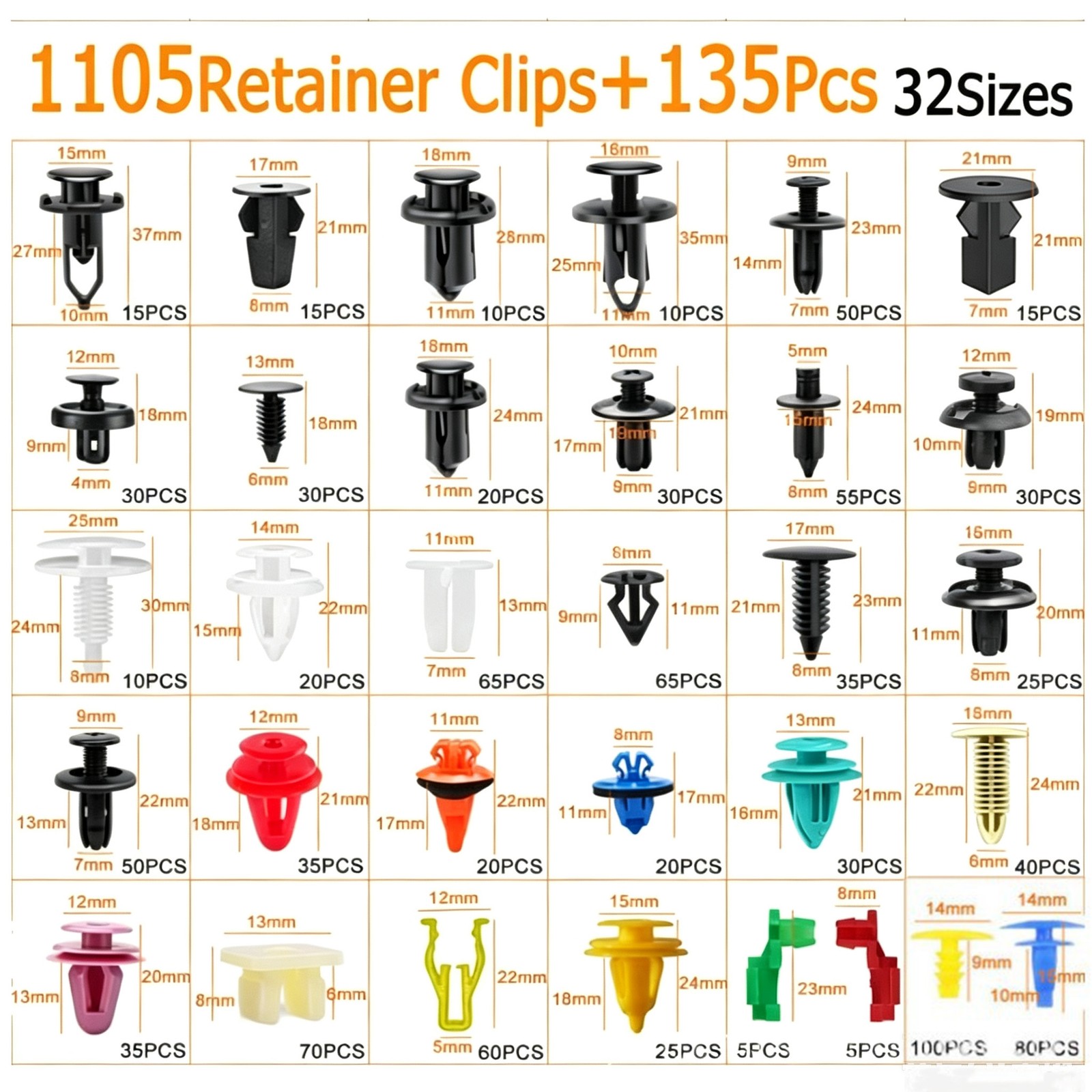 1240 PCS Car Retainer Clips Auto Fasteners Push Trim Clips Pin Rivet Bumper Kit