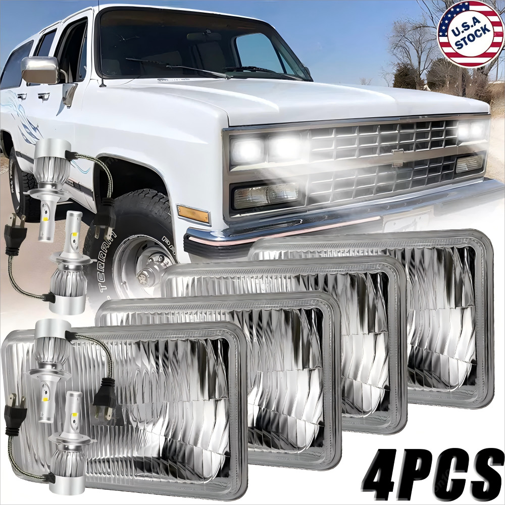 4pcs 4×6”GLASS LED Headlights Hi/Lo Beam For Chevrolet R2500 Suburban 1989-1991