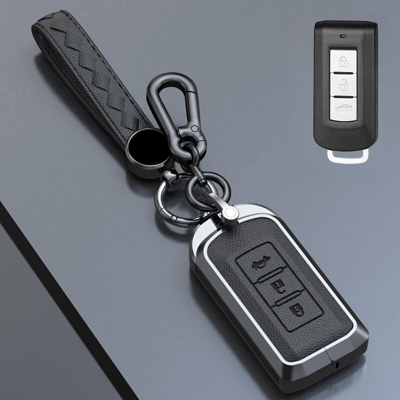 Zinc Alloy Leather Car Key Case Cover For Mitsubishi Outlander Lancer Eclipse