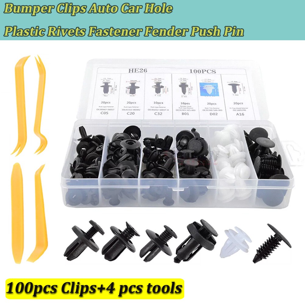 100PCS Car Retainer Clips Auto Fasteners Push Trim Clips Pin Rivet Bumper Kit