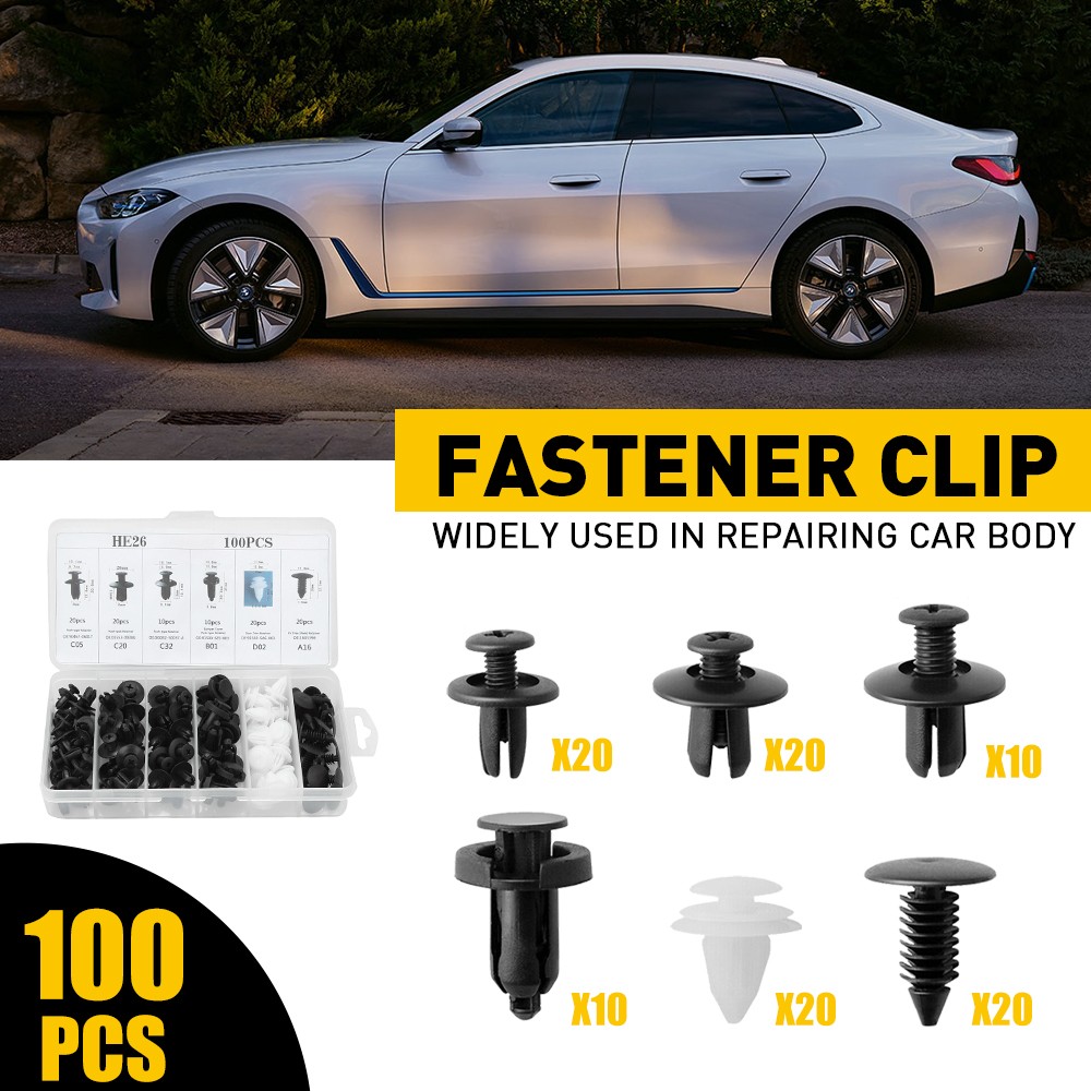 100Pack Retainer Universal Push Fender Rivet Fastener Clips Fit Liner 6 Car Size