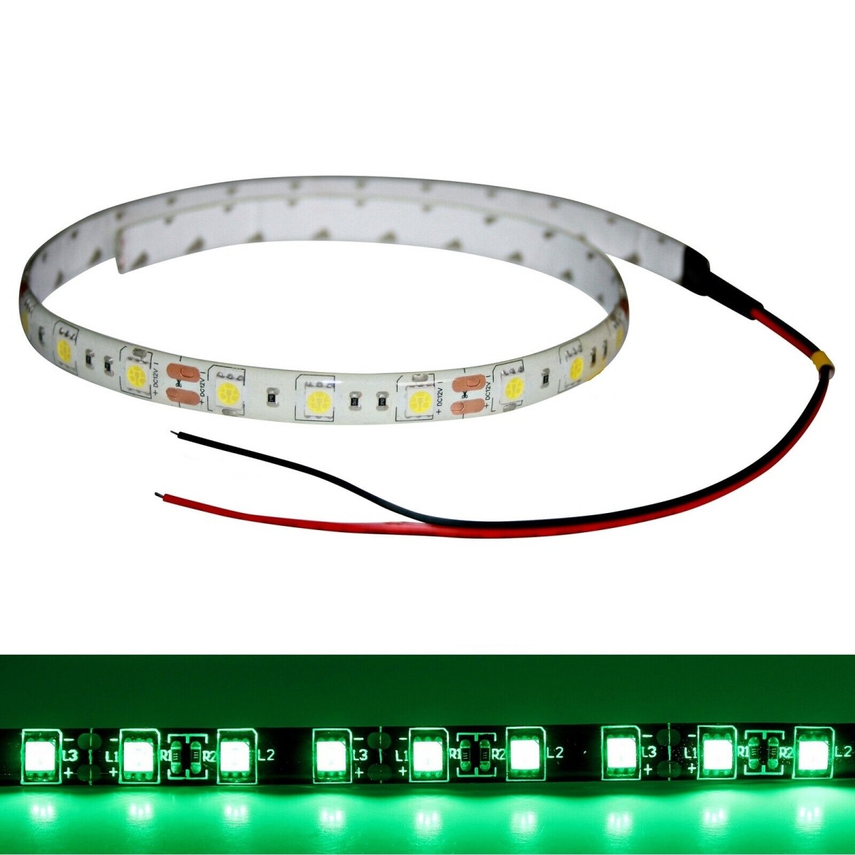 Green LED Light Strip 3ft Foot Flexible Adhesive Tape Back 12V DC Cut-To-Length