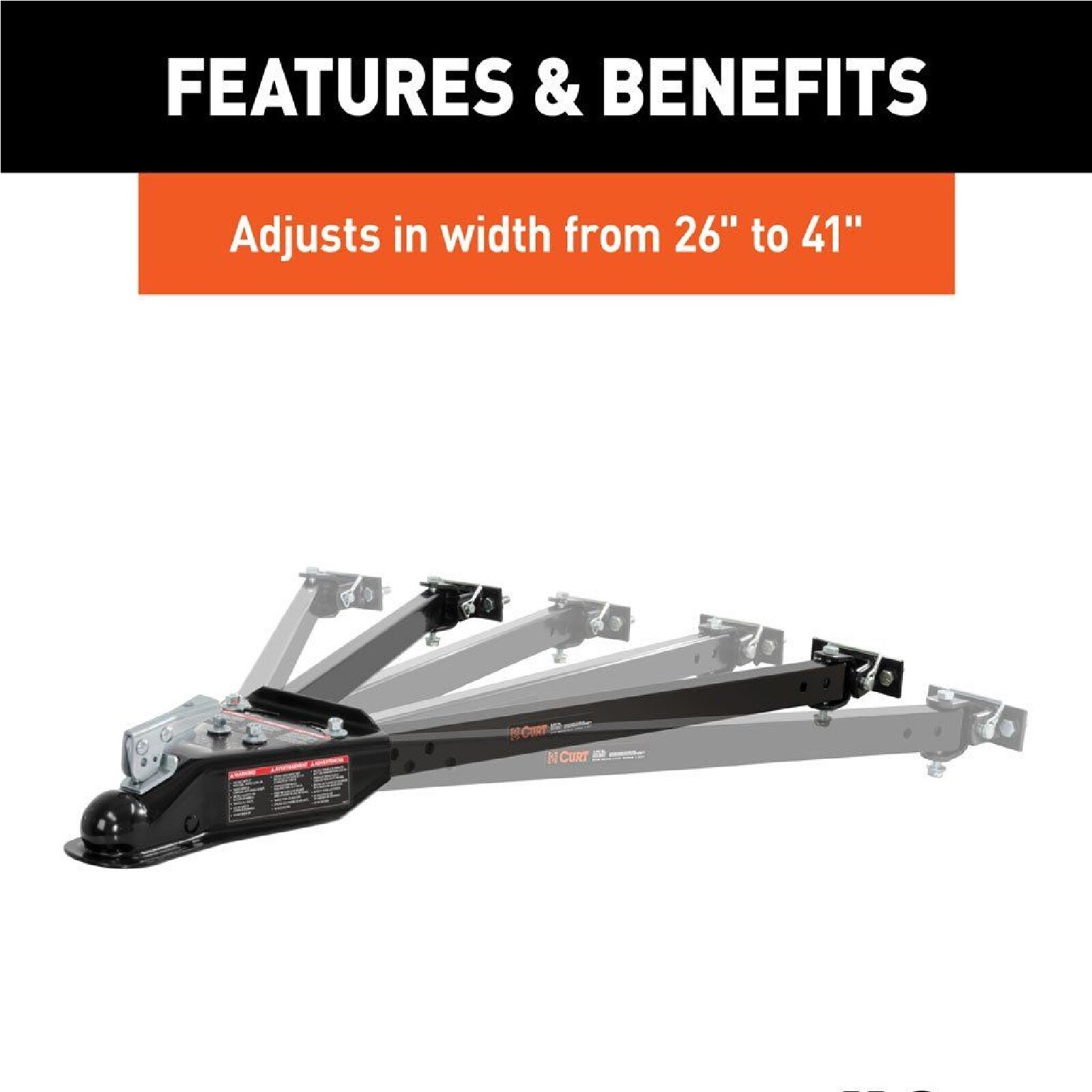 Curt 19745 Adjustable Tow Bar w/ Heavy Duty Coupler 5000 lb. Capacity