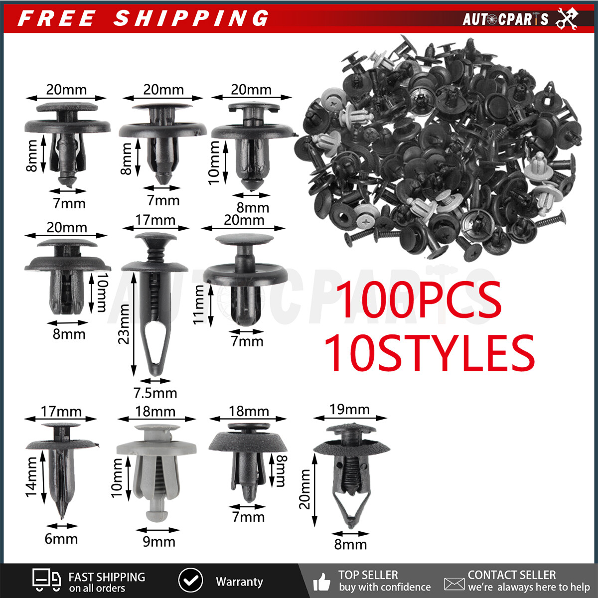 Set of 100 Screw Rivets Car Bumper Fender Fastener Clips For Honda Odyssey 05-19