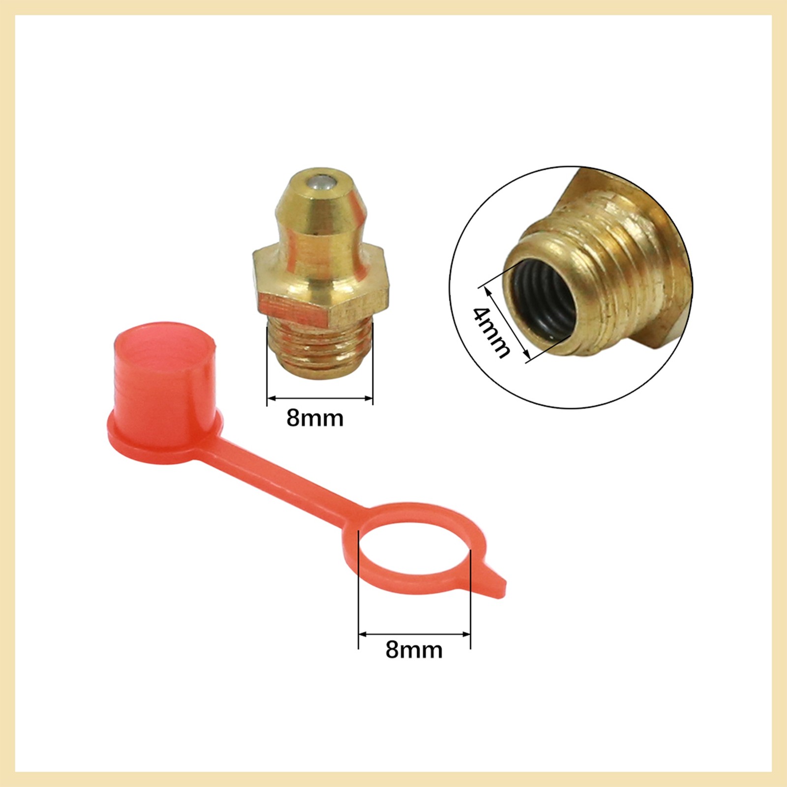 M8 Brass Thread Straight Grease Nipple with Red Dust Cap kit for car