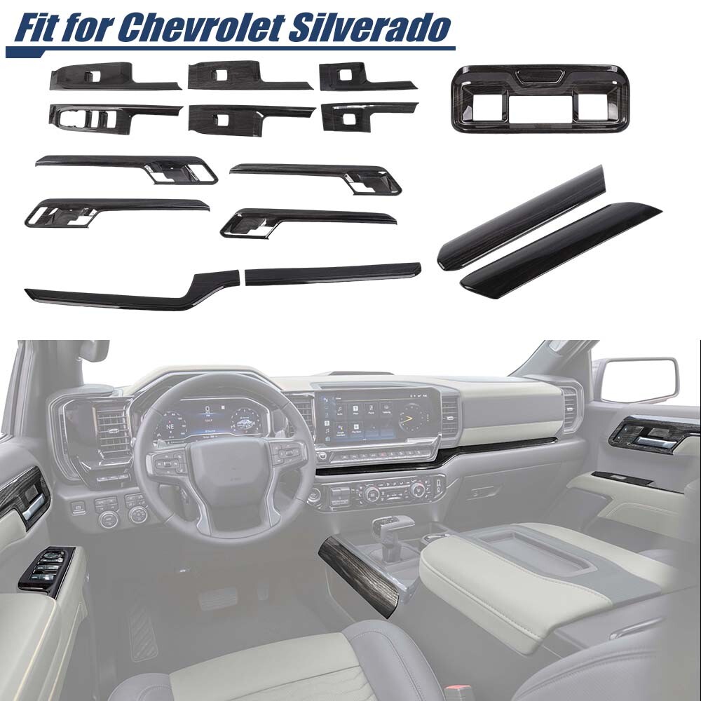 15pcs Black Wood Central Handle Decor Cover Trim Set Kit For Chevy Silverado 22+