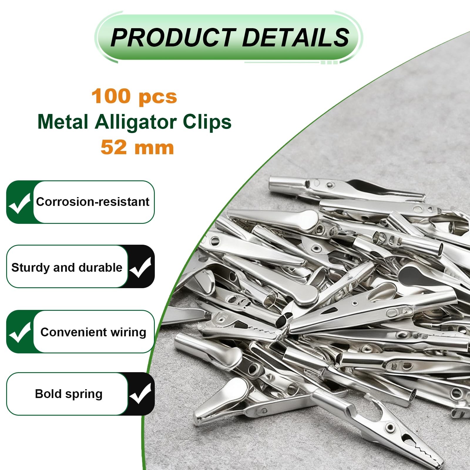 Ruibapa 100 pcs Metal Alligator Clips 52 mm for Household 100pcs-52mm, Silver