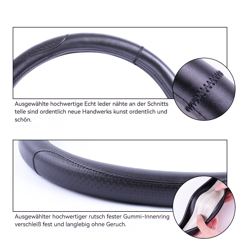 Black Cowhide Leather Car Steering Wheel Cover For GMC Sierra Round 15in/38cm
