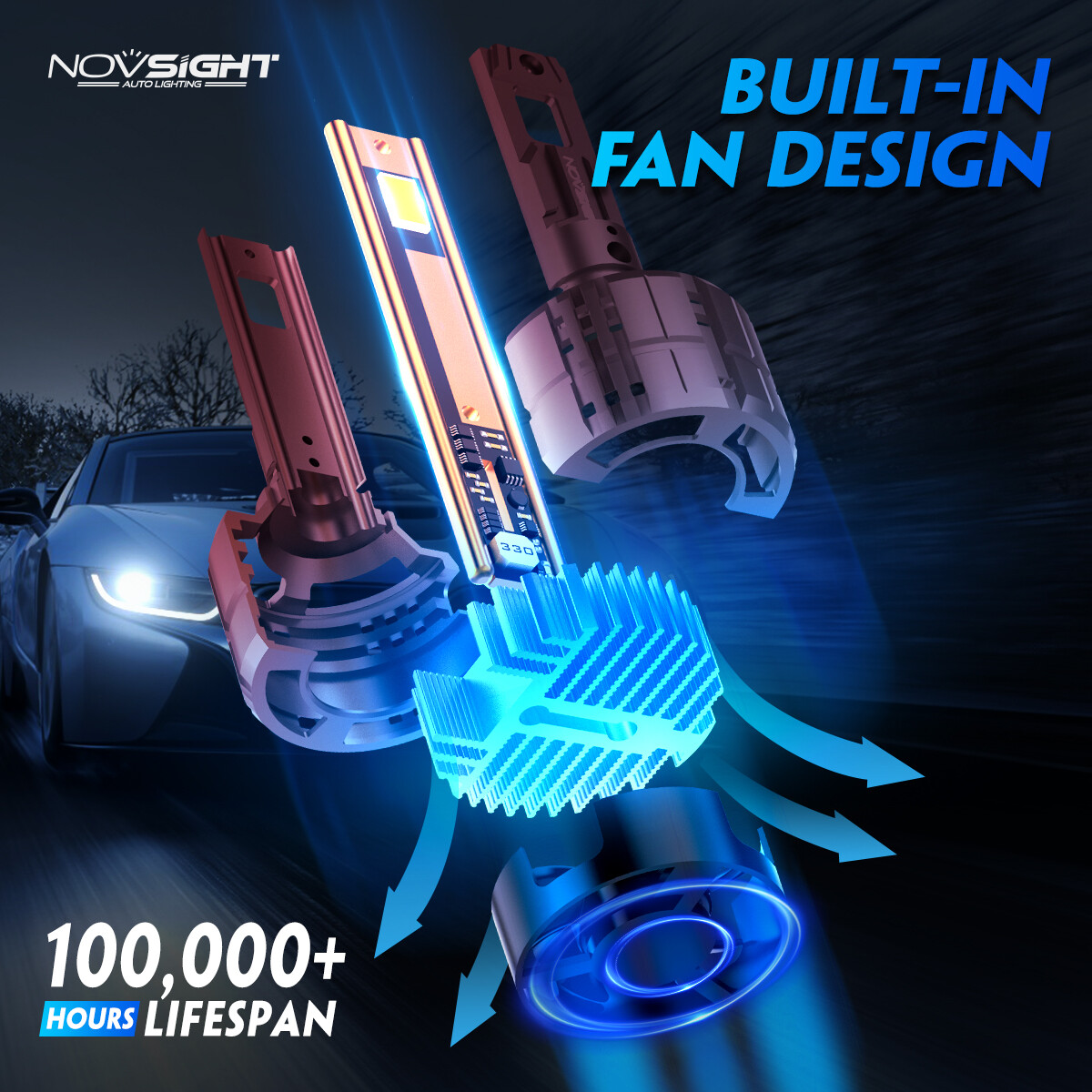 NOVSIGHT 200W 40000LM LED Headlight Bulbs Kit High Low Beam 6500k Super Bright