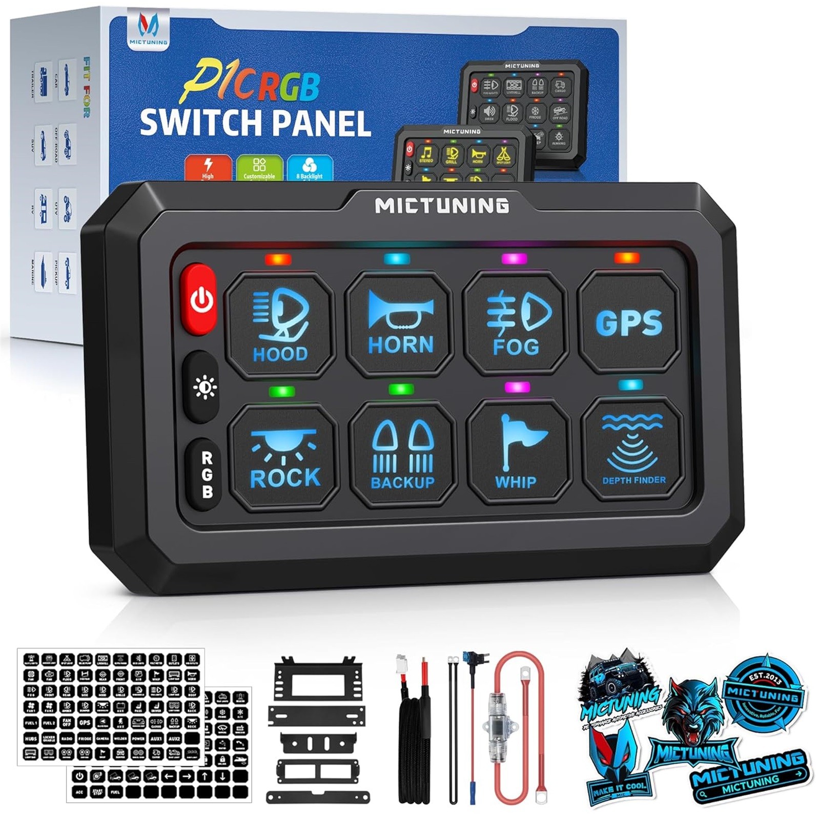 MICTUNING P1C RGB 8/12 Gang Switch Panel 12V LED Circuit Relay System Box Marine